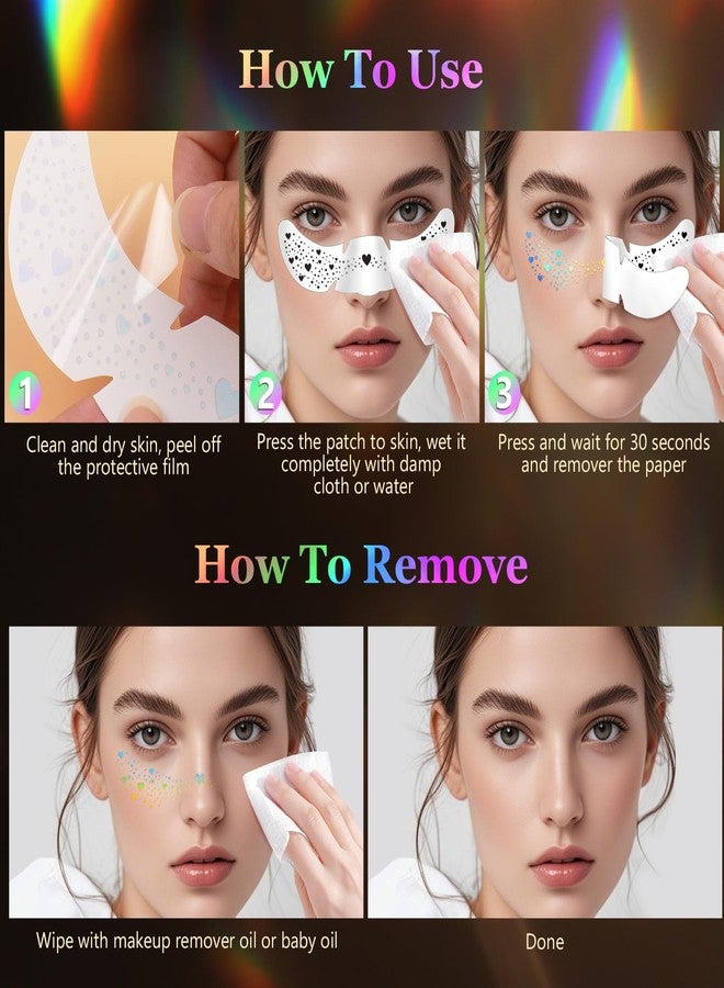 HyperFun 12Pcs Face Glitter Freckles, Face Glitter Fake Freckles Sticker, Gold Sliver Holographic Multichrome Waterproof Sparkle Freckles Makeup Patches for Women Rave Festival Accessories Party Prom - Image 4